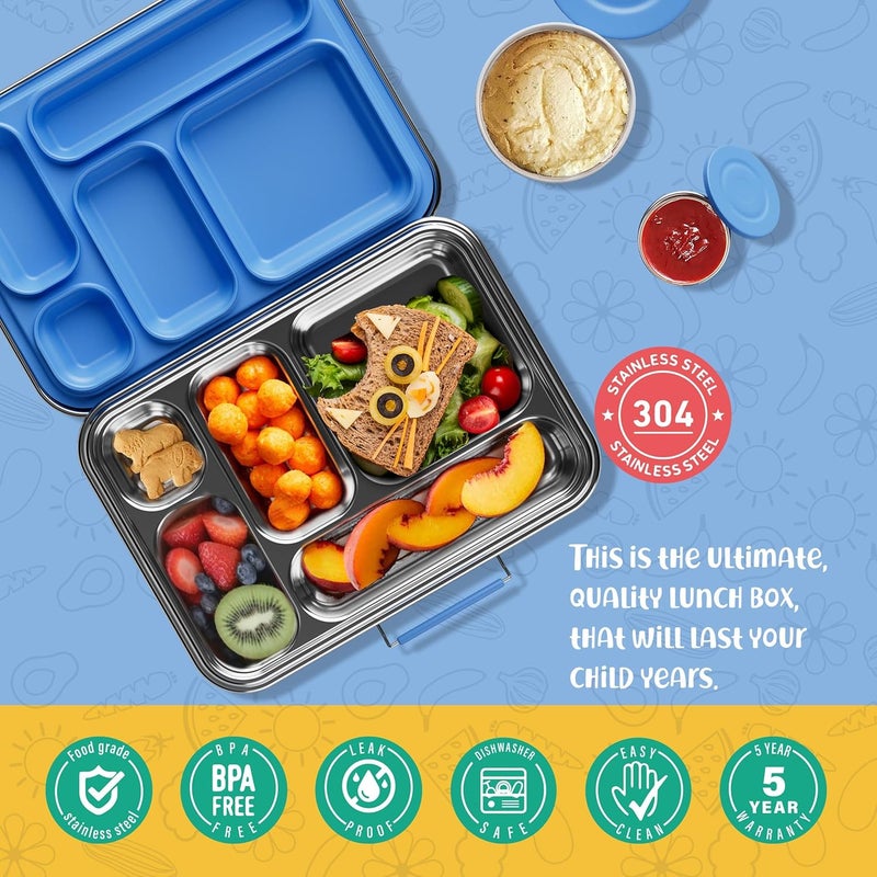 AOHEA Stainless Steel Bento Box Kids, Kids Metal Bento Lunch Box BPA Free Lunch Box Containers 304 Stainless Steel Bento Box for School and Office(Bule) - Image 3